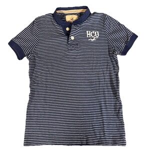 Vintage y2k Hollister Navy Blue Striped Henley Tee Shirt Size Large Men's EUC!